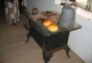 Baking bread and making coffee on the old stove.